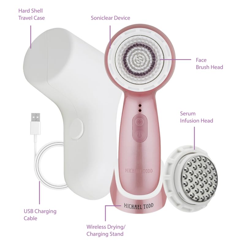 Michael Todd Beauty Soniclear Allure 2024 Best of Beauty Winner – Sistema de cepillo de limpieza facial + exfoliación con 3 velocidades, cabezal de