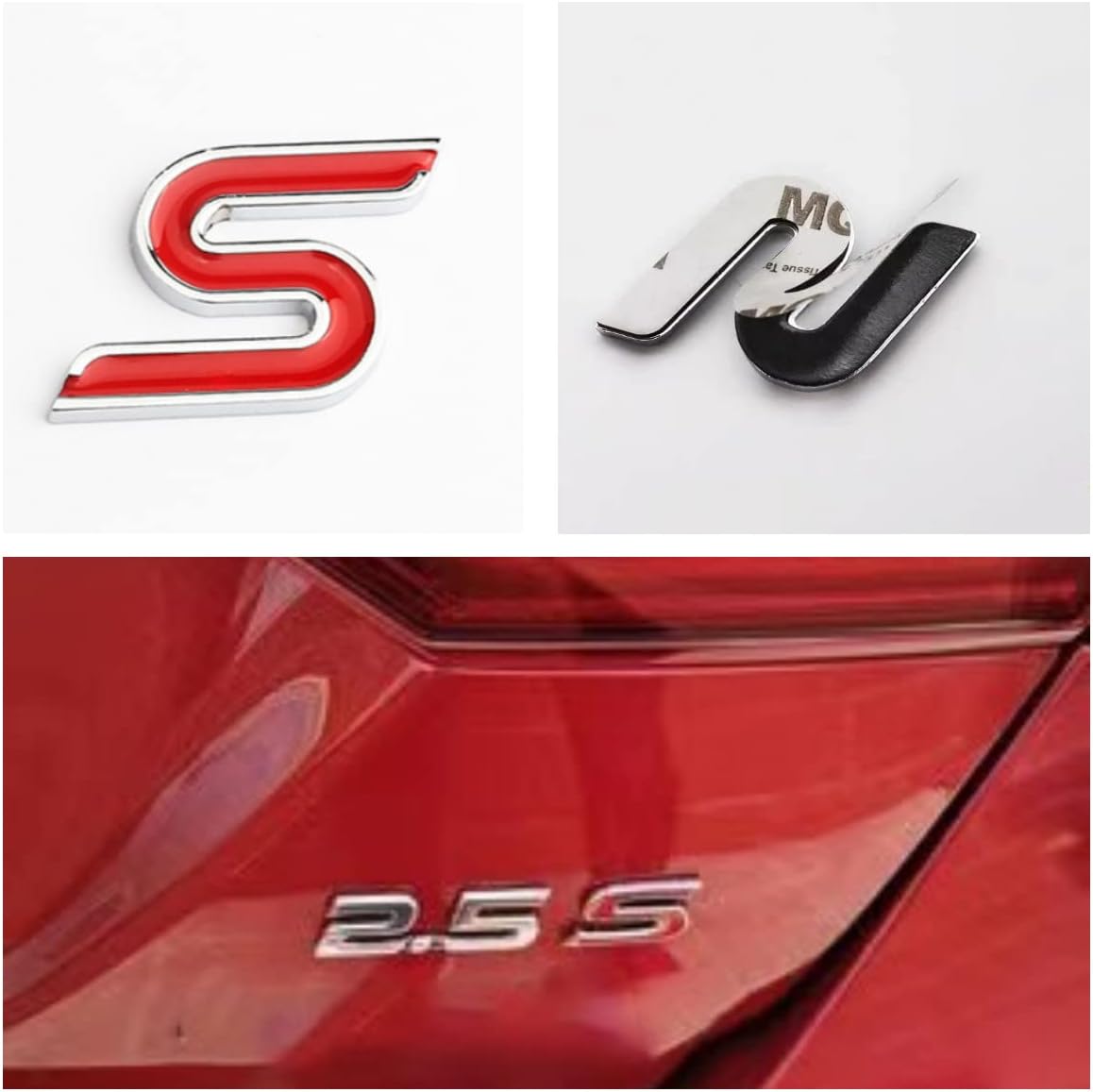 Emblema 3D de aleación de zinc S emblema insignia de coche guardabarros trasero tronco Sedán letra adhesiva adecuada para sedán (contorno rojo