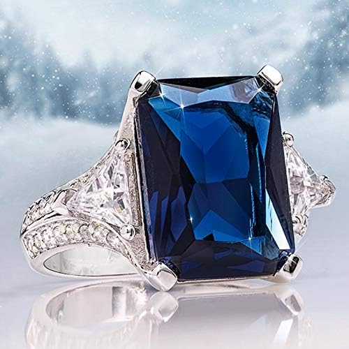 Sdouefos Anillo de plata de ley 925 chapada en oro de 14 quilates, con piedra preciosa cuadrada con topacio azul oscuro, anillo de piedras preciosas