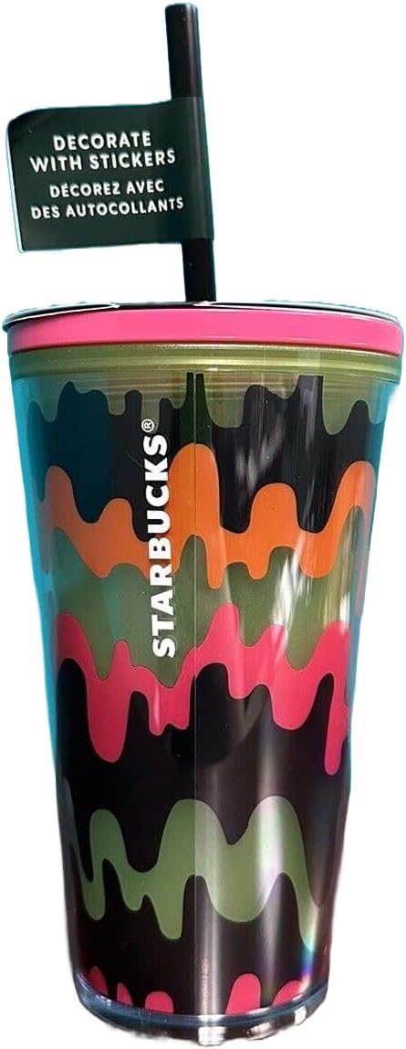 Starbucks Vaso de ondas goteantes de edición limitada de Halloween 2023 decora con calcomanías espeluznantes, brilla en la oscuridad, grande, 16