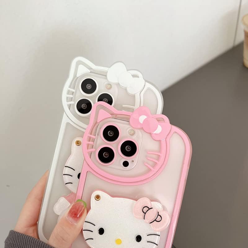 Funda protectora transparente de TPU suave para iPhone 15 de 6.1 pulgadas para iPhone 15 con diseño de dibujos animados de gato rosa con lazo 3D,