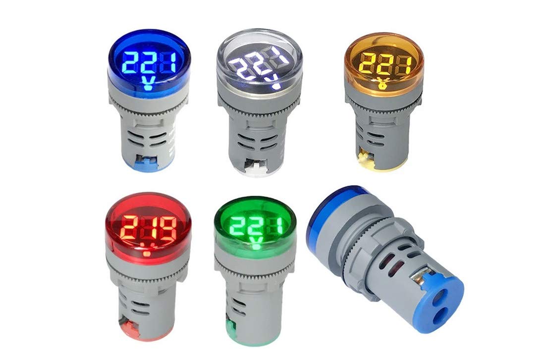 Voltímetro digital de CA 80-500V 110V 220V 380V rojo, verde, amarillo, azul, blanco, pantalla digital, cabeza redonda pequeña (paquete de 2) (rojo)