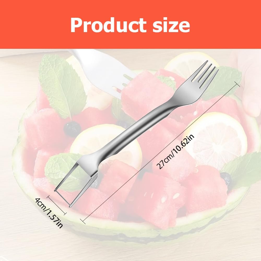 2-In-1 Stainless Steel Fruit Cutter, 2024 New Portable Watermelon Cutter Slicer Tool Melon Cube Cutter, Watermelon Windmill Fork Slicer Cutter for