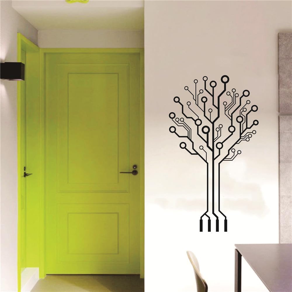 Pegatinas de pared para placa de circuito de tecnología de oficina, software de computadora, árbol de ciencia, decoración de pared, arte extraíble,