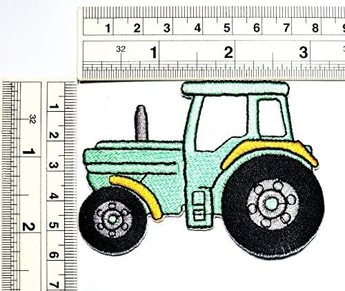Umama Juego de 3 parches verdes para tractor orugas y granjeros de dibujos animados, parches para planchar para ropa de niños, ropa para coser,