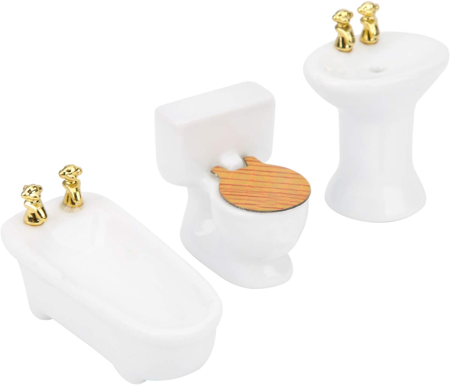 Tina de casa de muñecas, 124 casa de muñecas en miniatura, juego de baño de imitación para bañera de cerámica, kit de fregadero (#1) Melody Jane