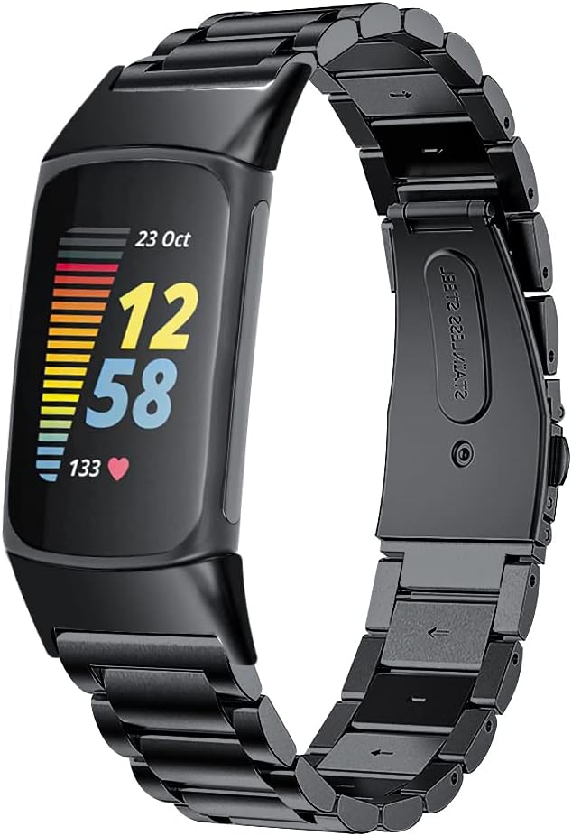 TenCloud Bandas compatibles con Fitbit Charge 6Charge 5 Activity Tracker de acero inoxidable sólido para mujeres y hombres, pulsera de metal para