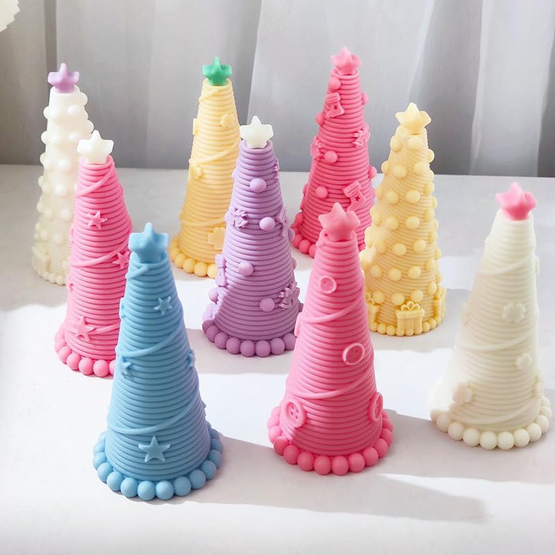 Xidmold Molde de vela de árbol de Navidad de punto 3D, molde de silicona para fondant, jabón, bomba de baño, yeso, resina epoxi, manualidades de