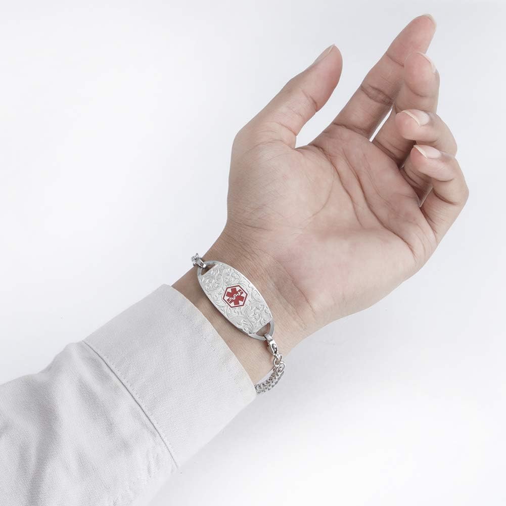 Pulsera de identificación de alerta médica, cadena de acero inoxidable intercambiable con etiqueta de filigrana, pulseras de identificación de
