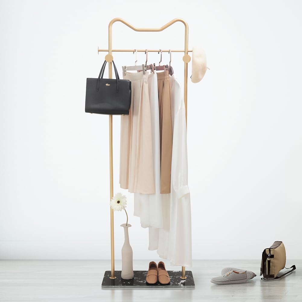 Perchero de metal con base de mármol, soporte para colgar ropa para dormitorio, perchero de pie, perchero resistente, perchero independiente, dorado
