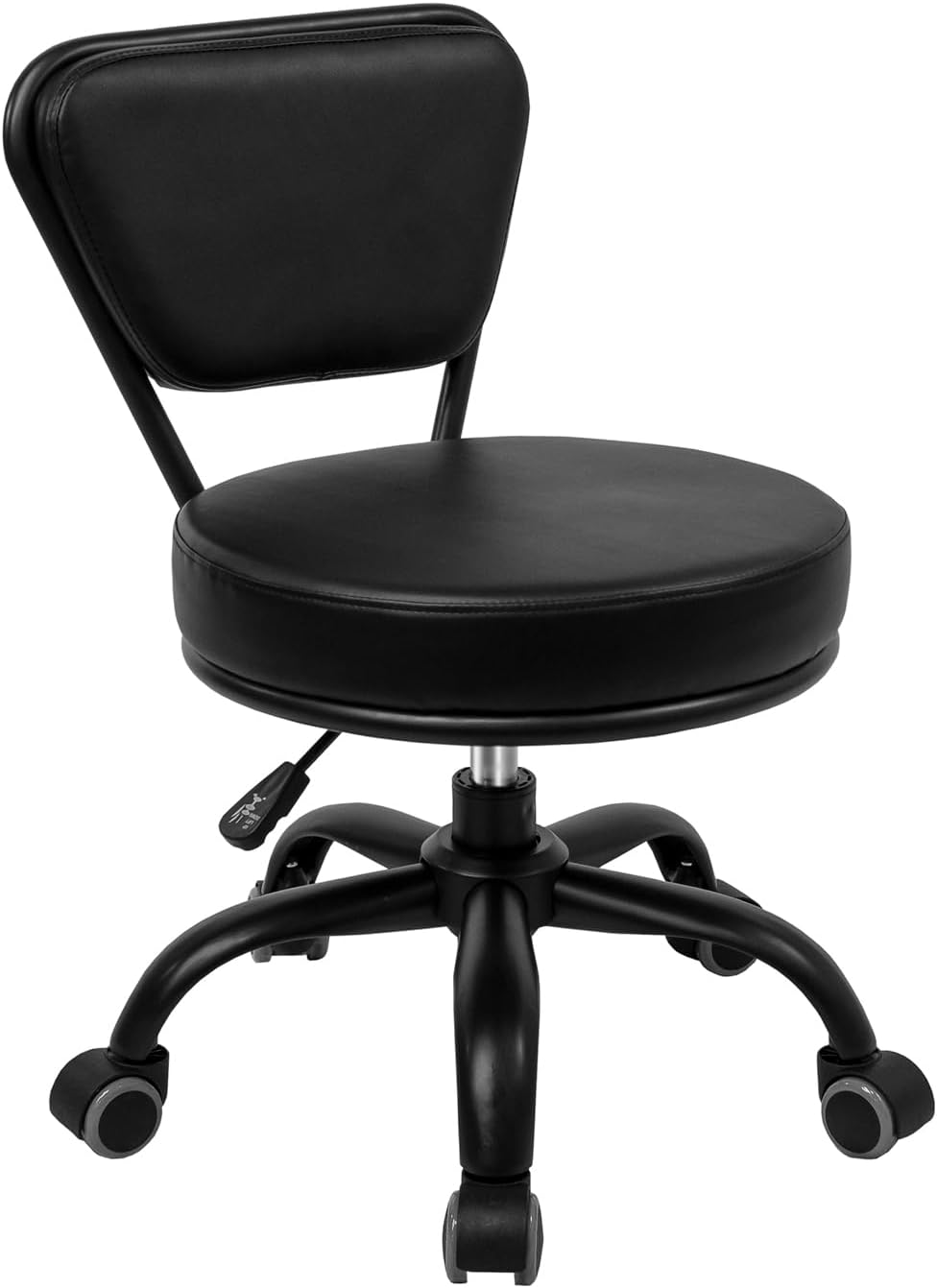 Dayton Asiento con ruedas para garaje (negro mate) neumático, taburete corto con altura ajustable de 13 a 15 pulgadas, perfecto para mecánico de