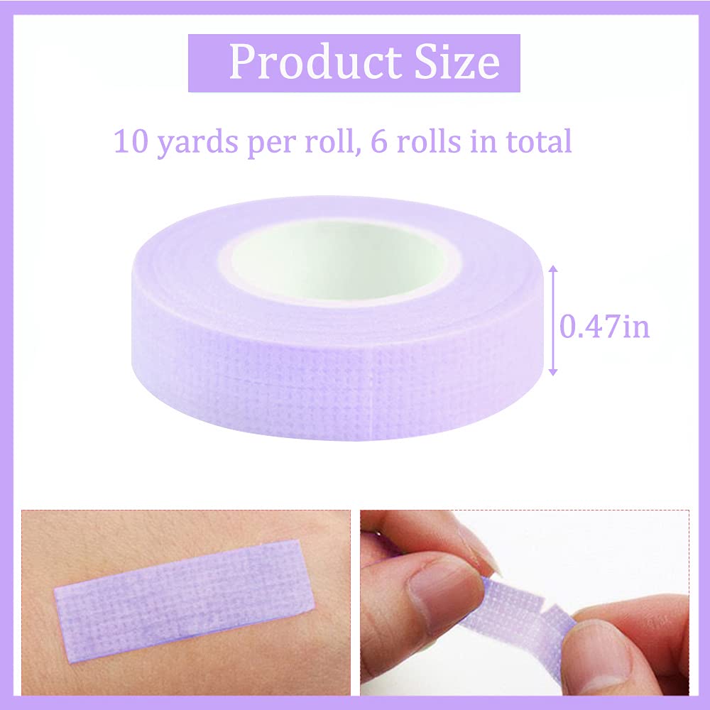 6 rollos de extensiones de pestañas debajo de los ojos, cinta EBANKU de tela transpirable, cinta adhesiva de microporos para pestañas, suministro de