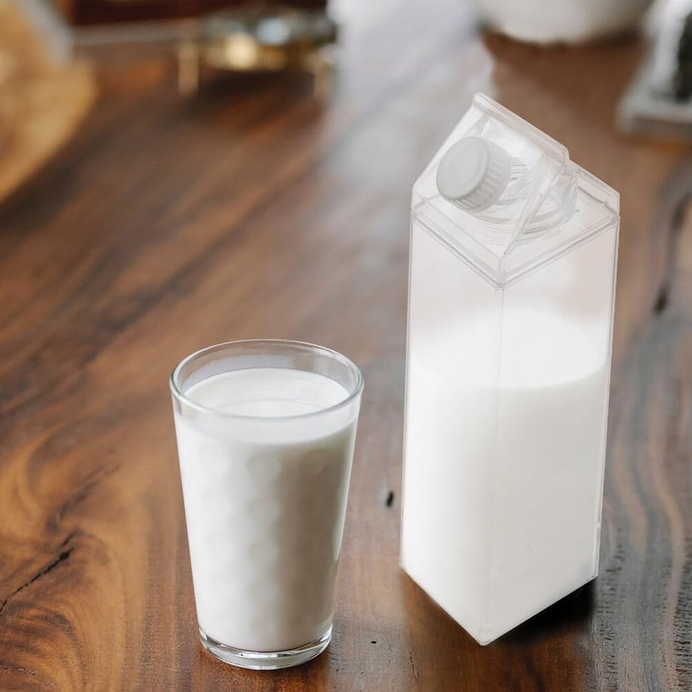 Luxshiny Botellas de agua de cartón de leche, botellas de leche cuadradas transparentes de 16.9 fl oz, 33.8 fl oz, caja de jugo de plástico, jarras