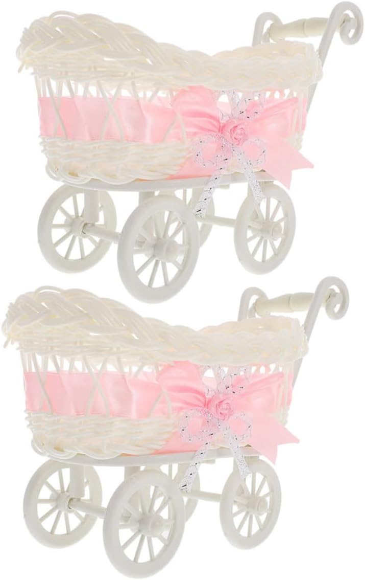 2 cestas tejidas para fiestas, decoraciones de boda para ceremonia, cesta rosa, decoración de ratán, cesta de flores de ducha, caja de dulces de
