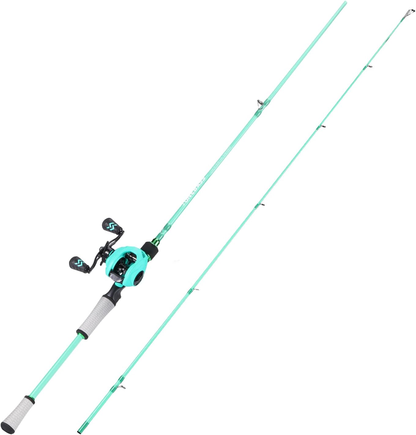 One Bass Spirit Flame – Carrete de caña de pescar Spinning & Baitcasting con grafito 2 piezas en blanco, guías de acero inoxidable