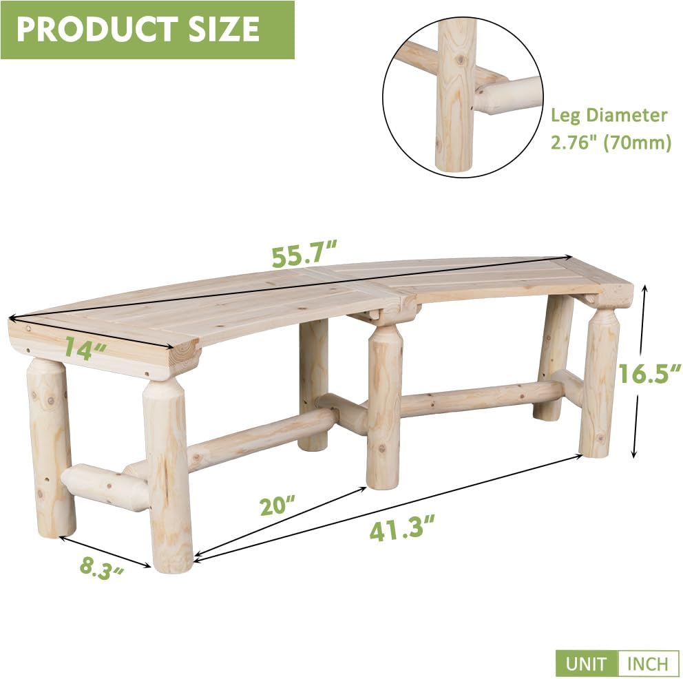 Banco curvado de madera para exteriores, estilo rústico, madera de cedroabeto, para patio, jardín, terraza y patio trasero, 40-55 pulgadas de ancho