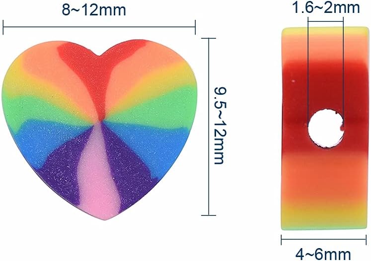 KitBeads 100 cuentas de corazón de polímero de arcilla arco iris en forma de corazón, cuentas espaciadoras de corazón de amor de arcilla para