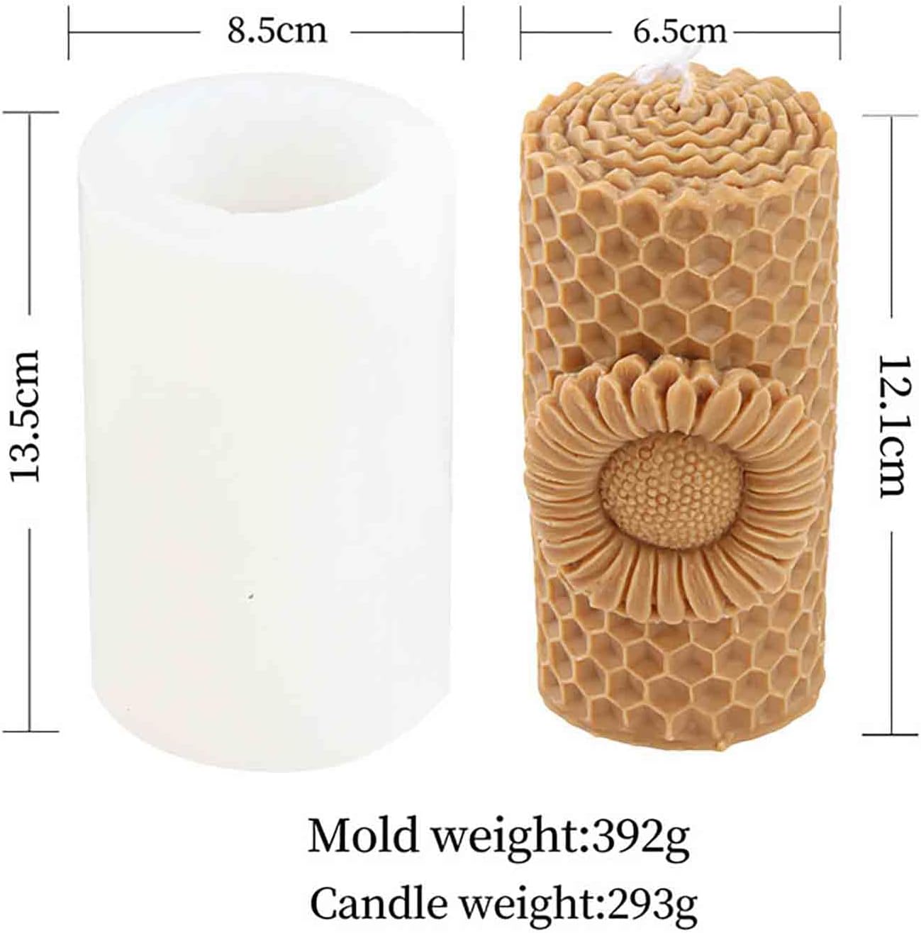 Grainrain Moldes de silicona para velas de cera de abeja 3D con diseño de flor de sol, para hacer velas, cera y jabón, moldes de silicona para velas