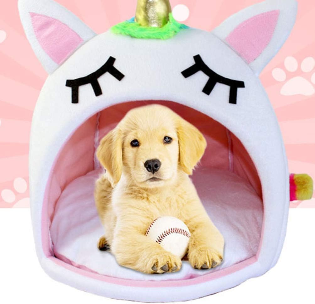 Hemobllo Cama para animales pequeños, cama suave y cálida para mascotas para invierno, linda tienda de campaña de unicornio, perro, gato, cama para