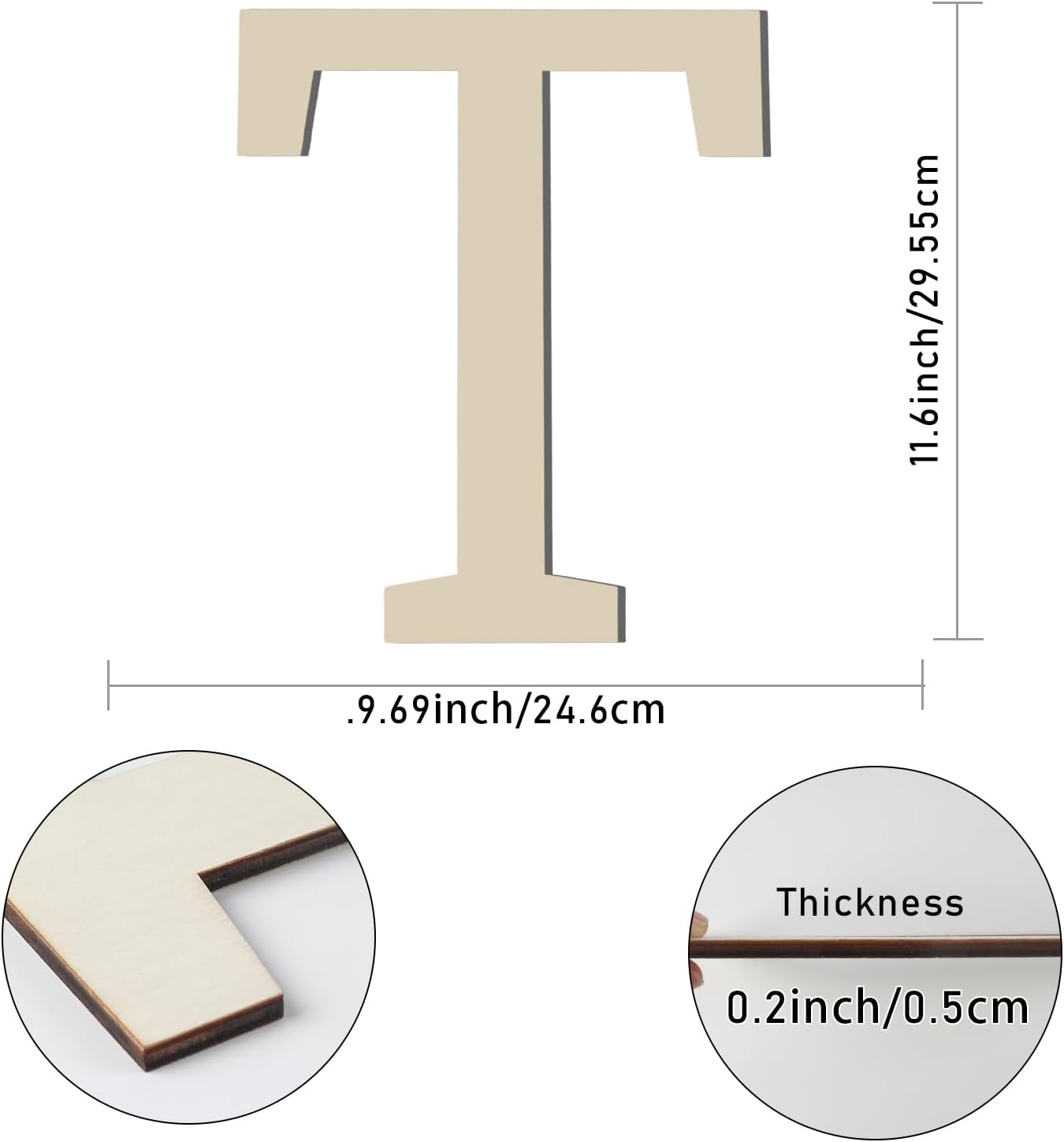 Letras de madera para decoración de pared, letra T grande de madera de 12 pulgadas para manualidades, letras de madera del alfabeto en blanco sin