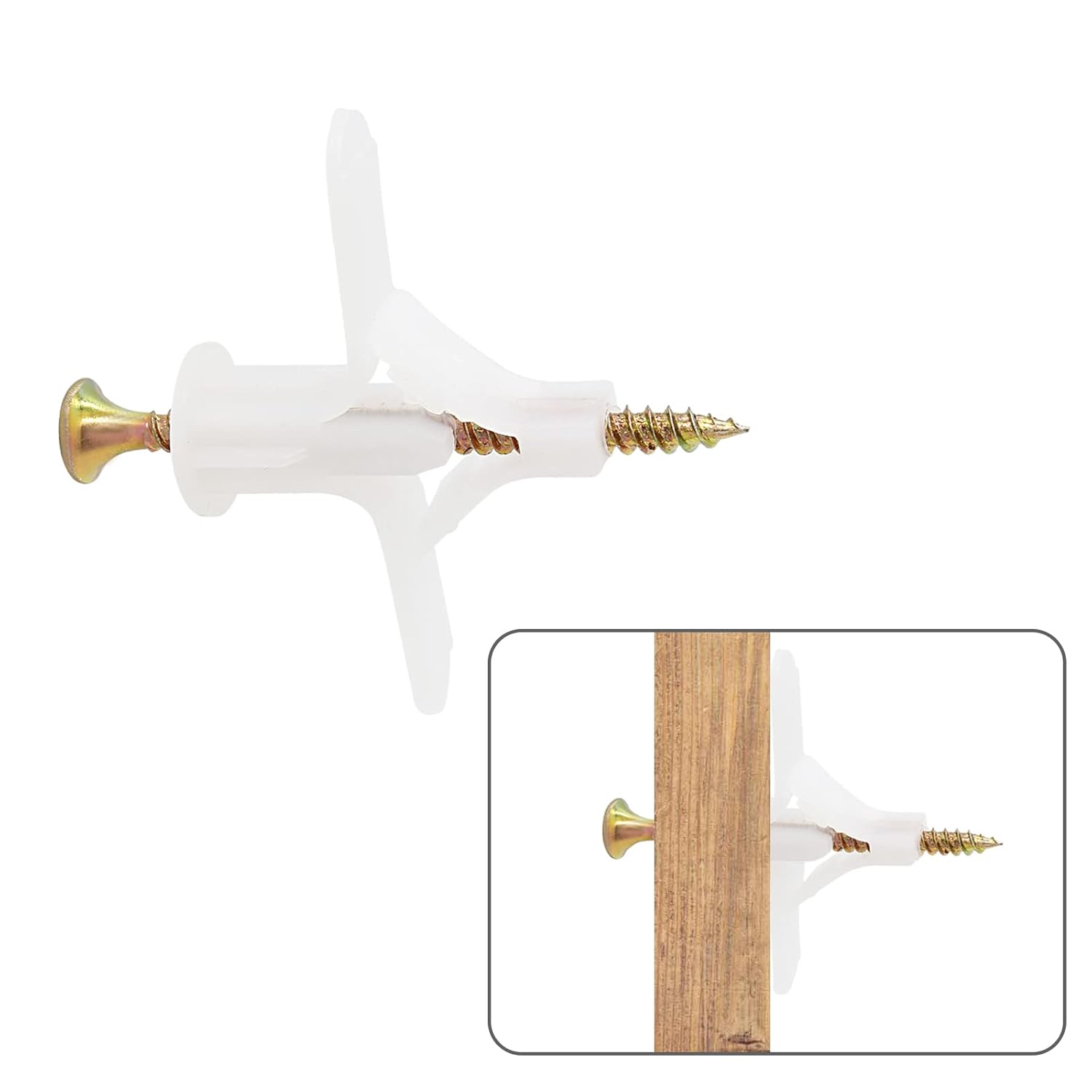 Kyuionty 60 juegos de anclajes huecos de pared con tornillos, kit de anclaje de pared hueca autoperforante de plástico para paneles de yeso (blanco,