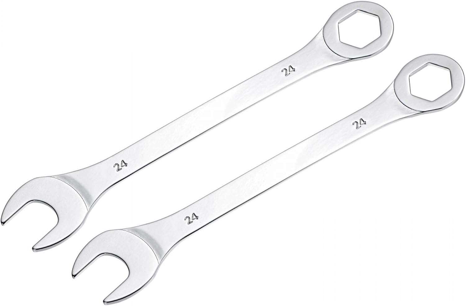 uxcell Llave combinada fina con extremo de 6 puntos desplazados y extremo abierto en ángulo, espejo métrico, acero de alto carbono chapado en cromo,