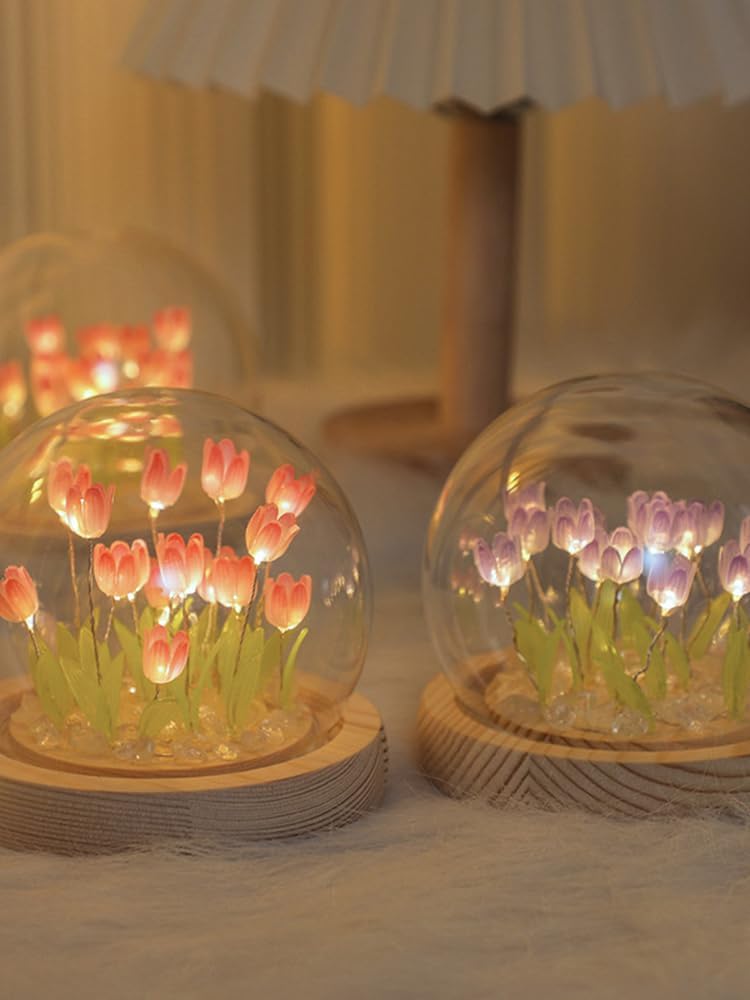 Lámpara nocturna de tulipanes, lámpara de tulipán de bricolaje hecha a mano, decoración de muebles de simulación, flores, dormitorio, escritorio,