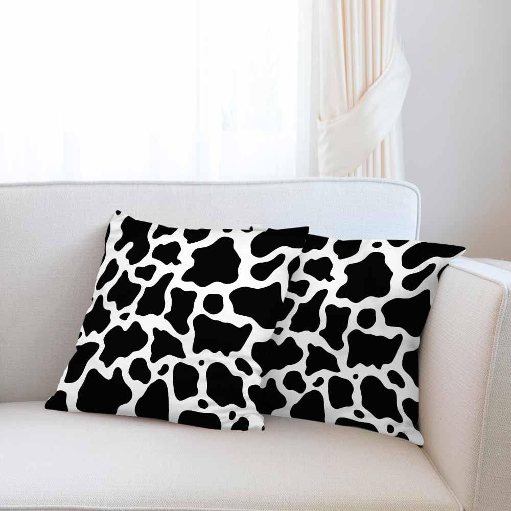 Beabes Juego de 2 almohadas decorativas cuadradas con patrón de puntos de vaca en blanco y negro para sofá o cama, 18 x 18 pulgadas, para mujeres,