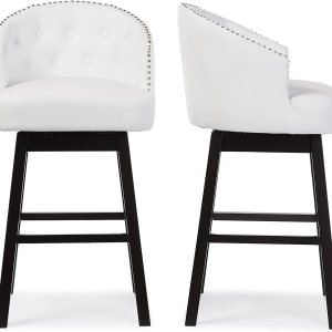 Baxton Studio Avril – Taburete giratorio de piel sintética blanca moderna y contemporánea con adornos de cabezas de clavos Baxton Studio Avril – Taburete giratorio de piel sintética blanca moderna y contemporánea con adornos de cabezas de clavos