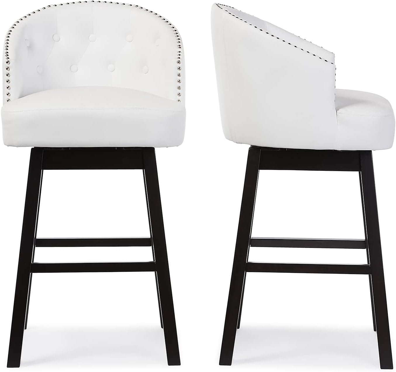 Baxton Studio Avril – Taburete giratorio de piel sintética blanca moderna y contemporánea con adornos de cabezas de clavos