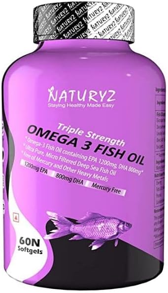 Aceite de pescado Omega 3 de triple fuerza con la más alta resistencia 2450 mg, 60 cápsulas, Omega 3-6-9 por porción (EPA 1200 mg DHA 800 mg)