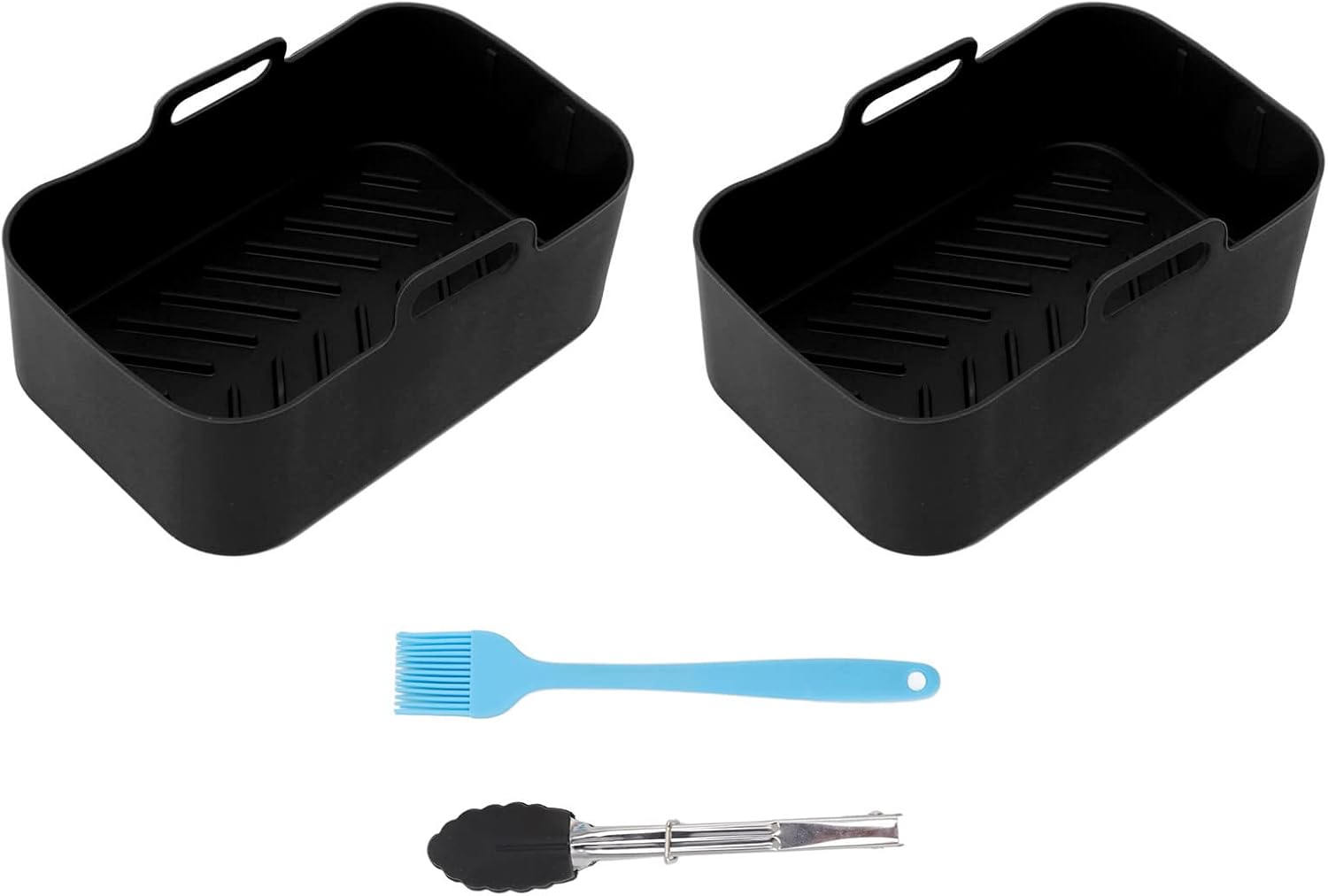 Juego de 2 cestas de silicona para freidora, olla de cocina de aire de silicona, para Ninja DZ201 Foodi 8QT freidora doble con cepillo y clip