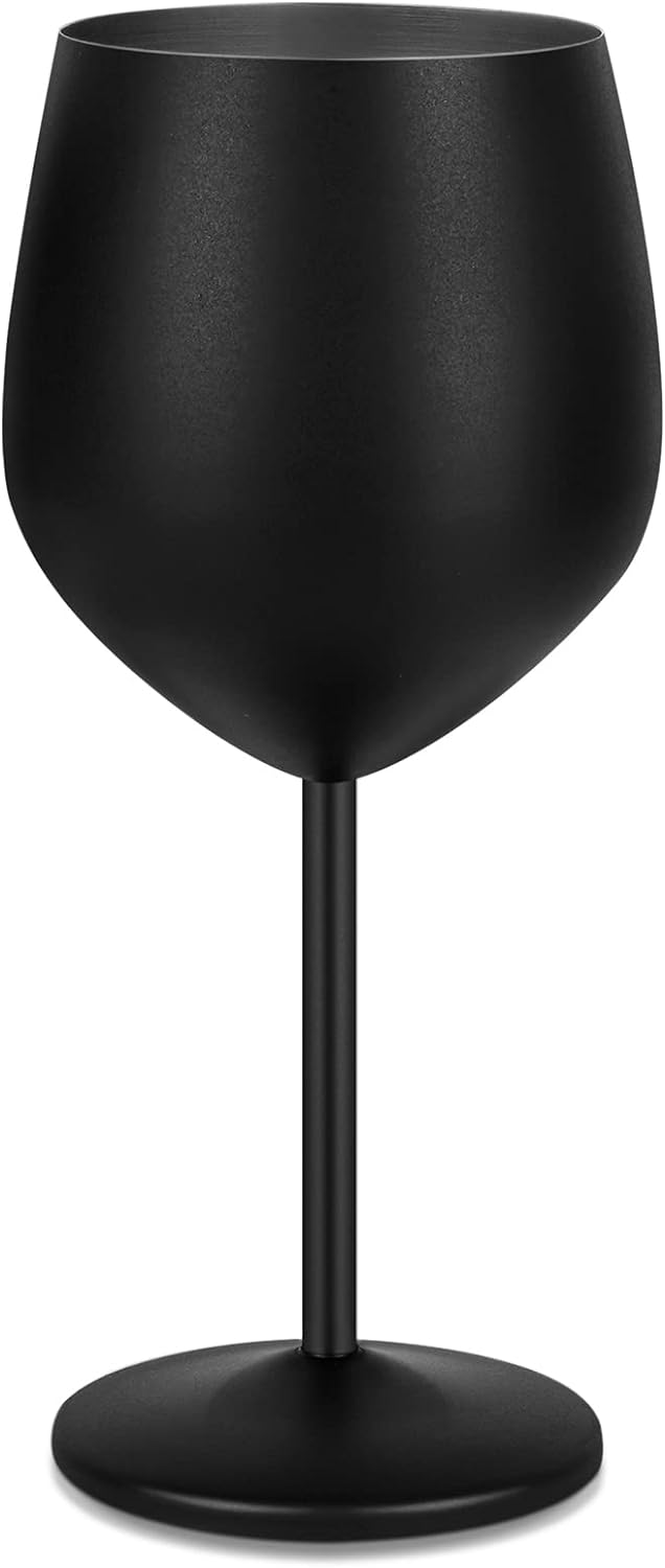 Lifecapido Copas de vino de acero inoxidable, copas de vino de tallo de acero inoxidable de 18 onzas, copas de vino de metal con tallo con cepillo