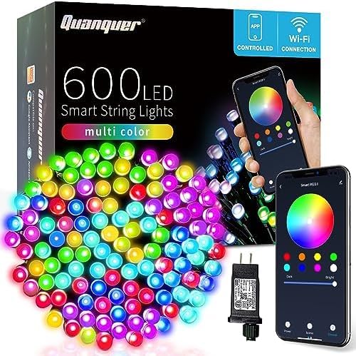 Quanquer Luces de Navidad inteligentes para exteriores, 196 pies, 600 LED RGB inteligentes WiFi que cambian de color, luces de Navidad controladas