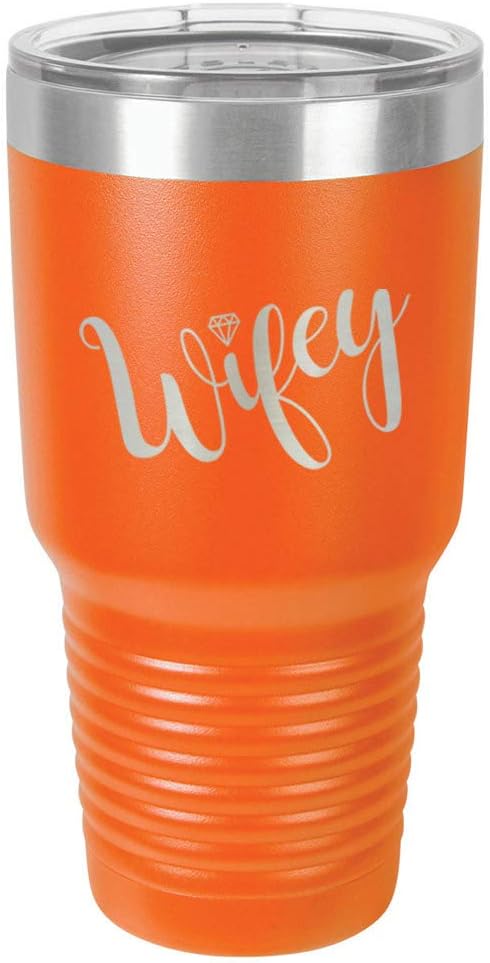 WIFEY – Vaso naranja de 30 onzas con popote y tapa superior deslizante, taza de viaje de acero inoxidable, comparar con Yeti Rambler