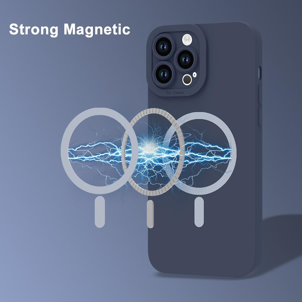 ZIYE Funda magnética para iPhone 14 Pro Max de silicona con protector de lente de cámara para mujeres y hombres, compatible con forro de microfibra