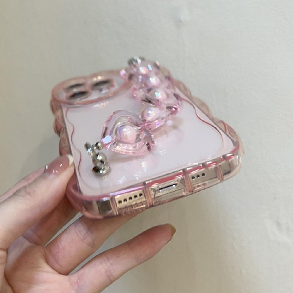 Casechics Compatible con funda para iPhone, bonita correa de silicona transparente, suave, a prueba de golpes, con forma de corazón, rizada,