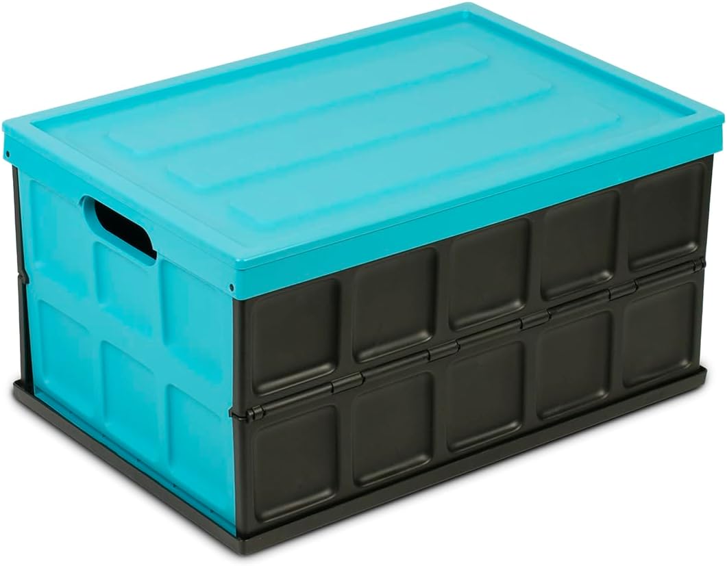 Glad Contenedor de almacenamiento plegable con tapa, caja de plástico plegable de 48 litros para garaje, maletero de coche y organización,