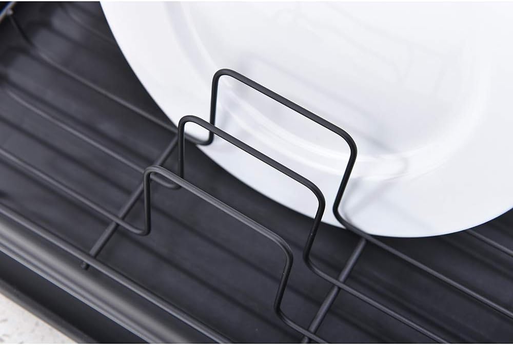 Escurridor de platos, estante grande para secar platos de cocina, estante de platos de metal, estante de secado con escurridor negro, caja de