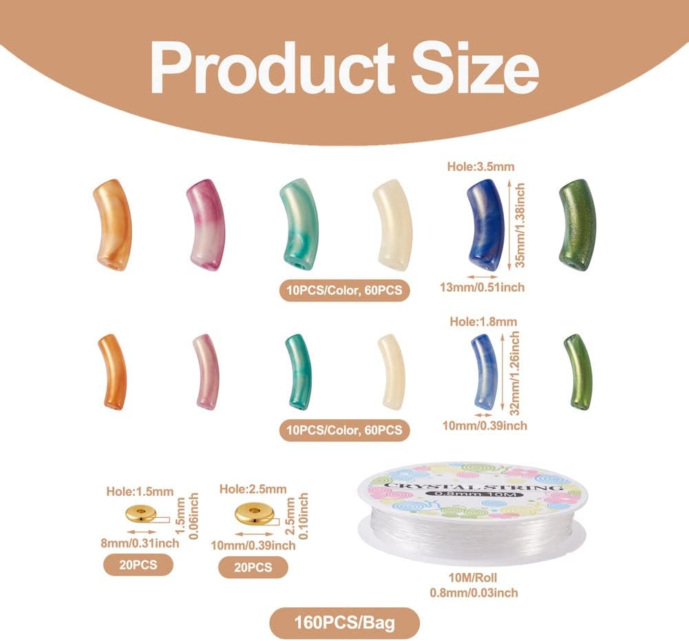Mega Pet Kit de fabricación de pulseras de cuentas de tubo curvo, 120 cuentas acrílicas de tubo de bambú con 40 cuentas espaciadoras de disco de