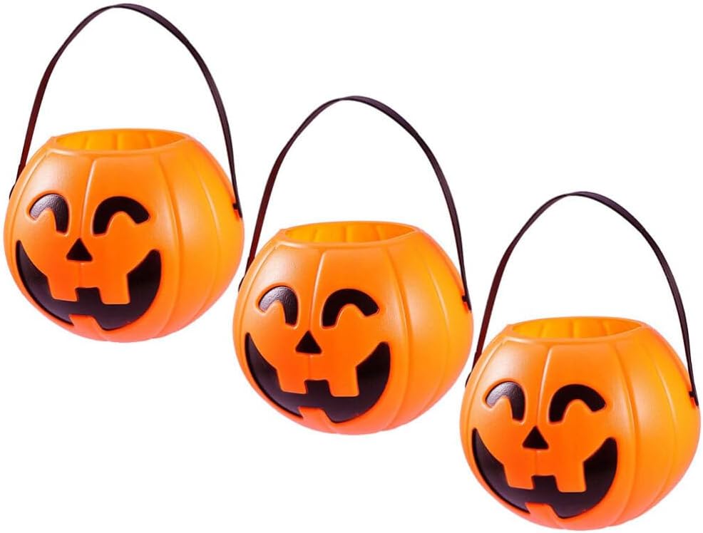 ABOOFAN Cubo de calabaza de Halloween, 3 unidades, cubo de calabaza de Halloween, cubo de calabaza Jack O Lantern, cesta de dulces, suministros de