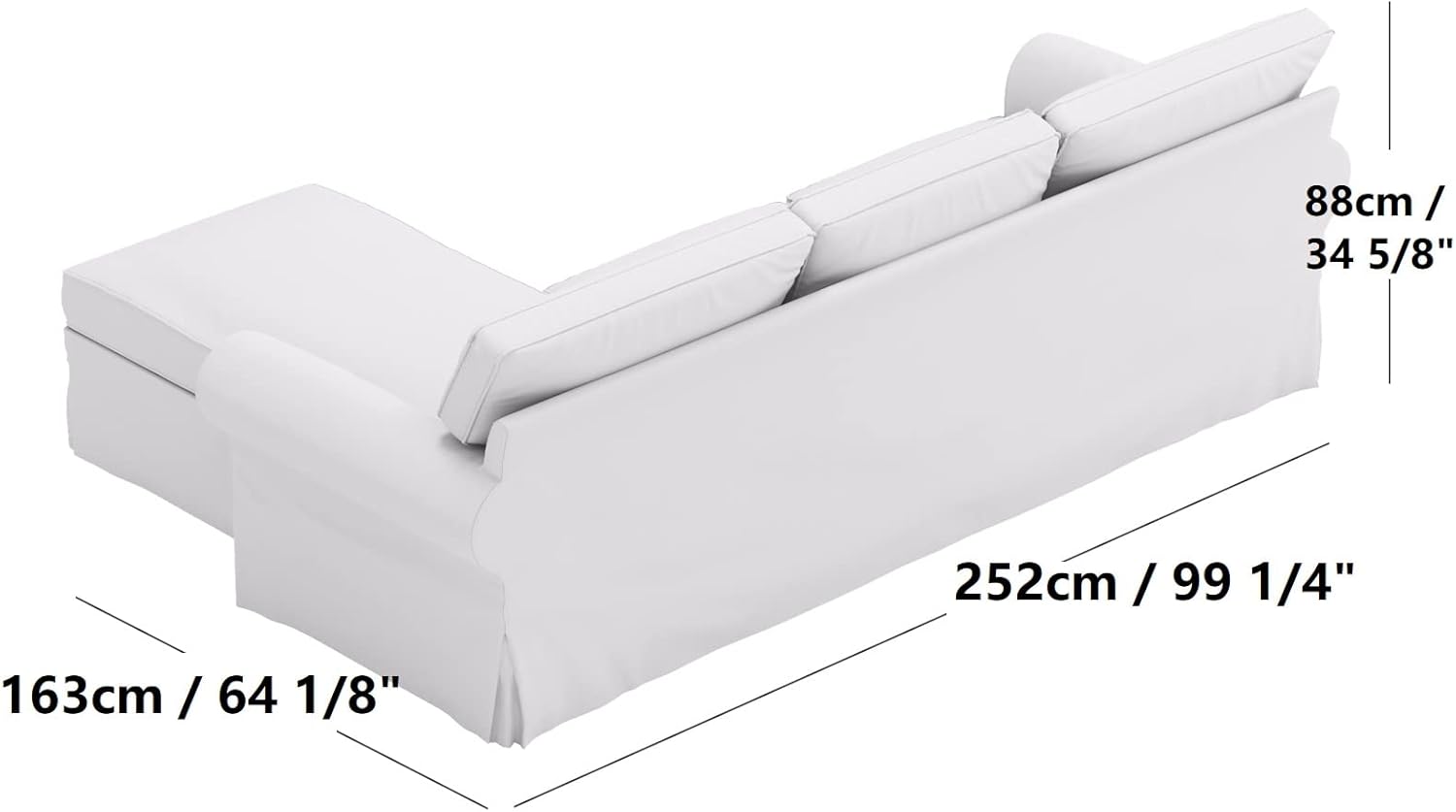 Funda de sofá de algodón denso Ektorp (2 plazas) con funda de repuesto para tumbona, compatible con la funda de sofá modular IKEA Ektorp de 3