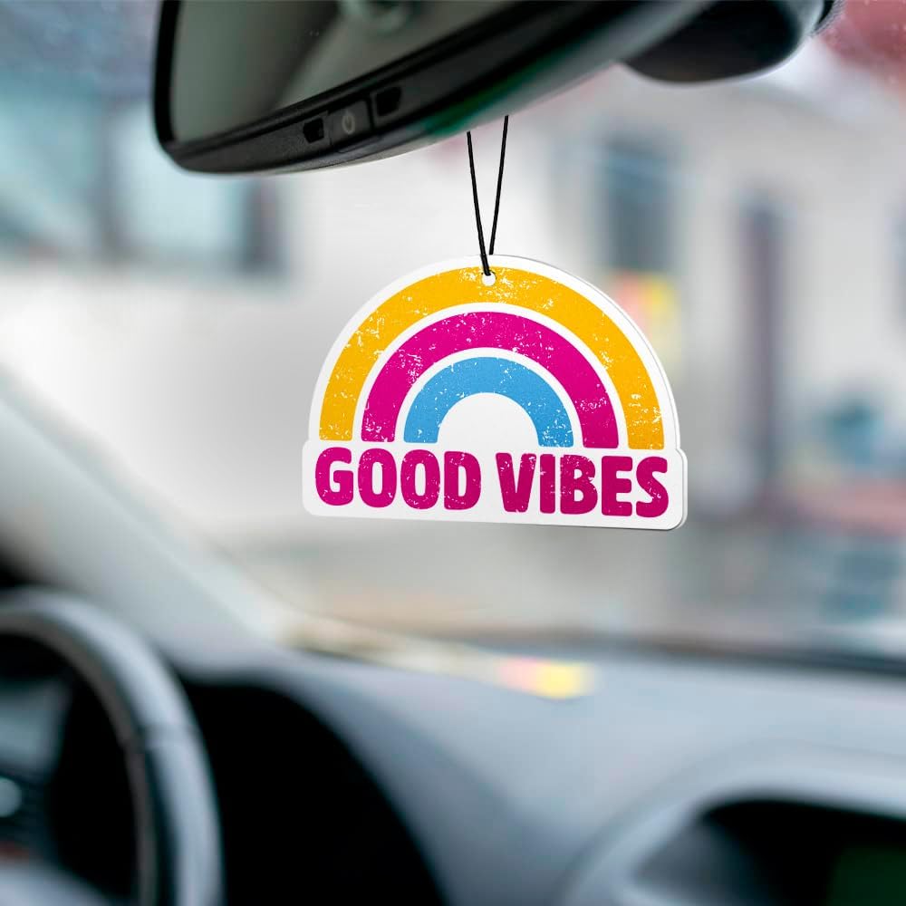 Good Vibes Ambientador de coche – Diseño único, aroma duradero, soporte elástico. Ideal como ambientador y decoración para automóvil, hogar, garaje,
