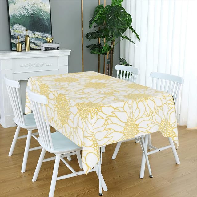 Mantel rectangular impermeable con patrón de flor de girasol blanco de 60 x 90 pulgadas, para fiestas, cocina, picnic, decoración de boda, al aire