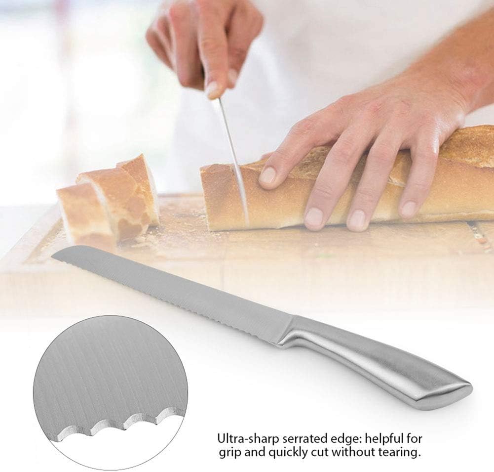 TOPINCN Cuchillo de pan de acero inoxidable con borde dentado, cuchillo para hornear pastel, pan, cortador de cocina, herramienta de mano