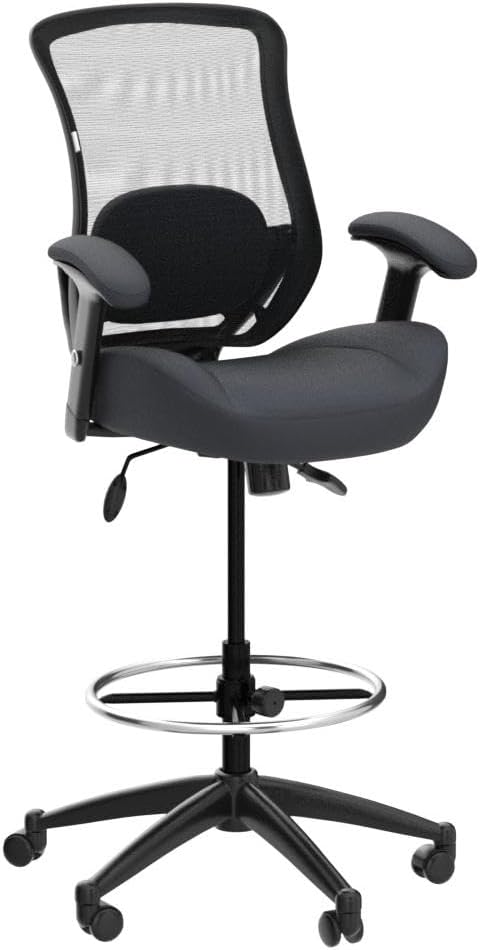 LONGBOSS Silla de redacción de malla para computadora, silla de oficina alta de pie con almohada de apoyo lumbar, reposabrazos ajustable en altura y