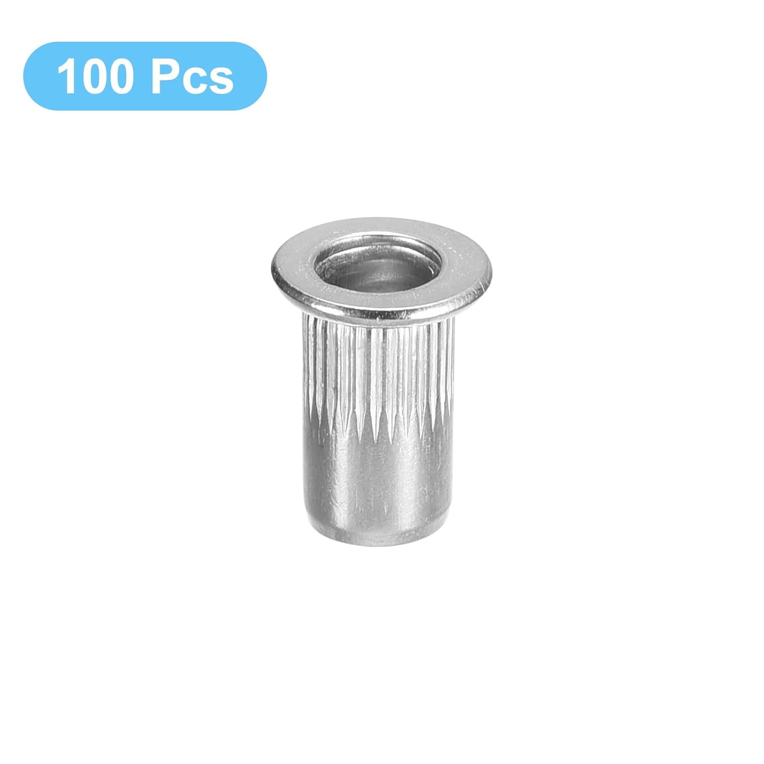 uxcell #8-32 Tuercas de remache, 100 piezas de acero inoxidable 304 moleteado cabeza plana roscada tuercas de inserción para metal, plástico
