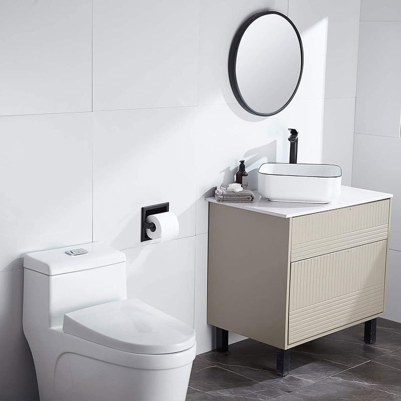 Moderno juego de toalleros de papel higiénico empotrables de color negro mate, soporte de pared de metal duradero para ahorrar espacio, diseño de