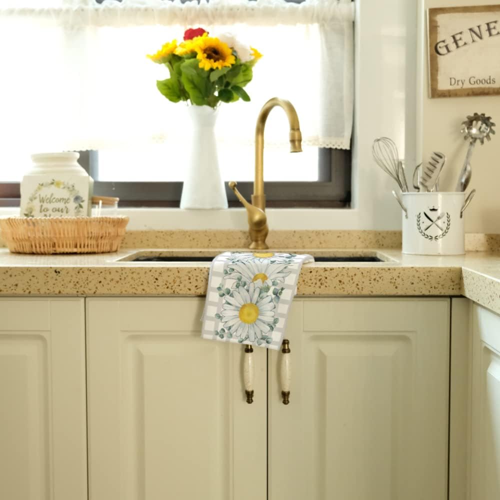 Toallas de cocina de primavera para decoración del hogar, paños de cocina a cuadros de búfalo de 18 x 26 pulgadas, ultra absorbentes, paño de secado