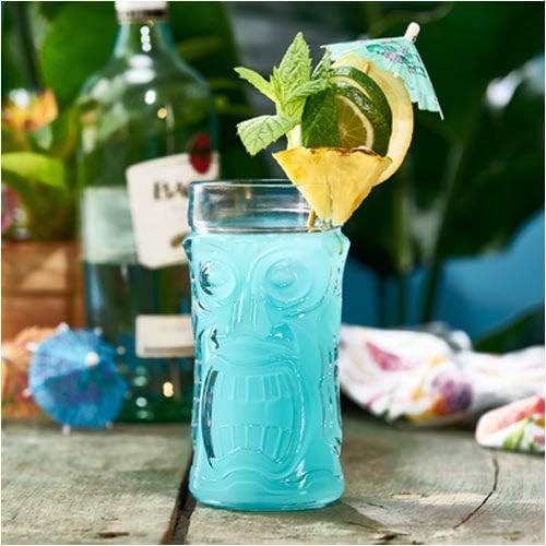 AMZ Empire Screaming Tiki Glasses – Juego de vasos de 16 onzas, 4 piezas, moderno juego de fiesta de bar con púas